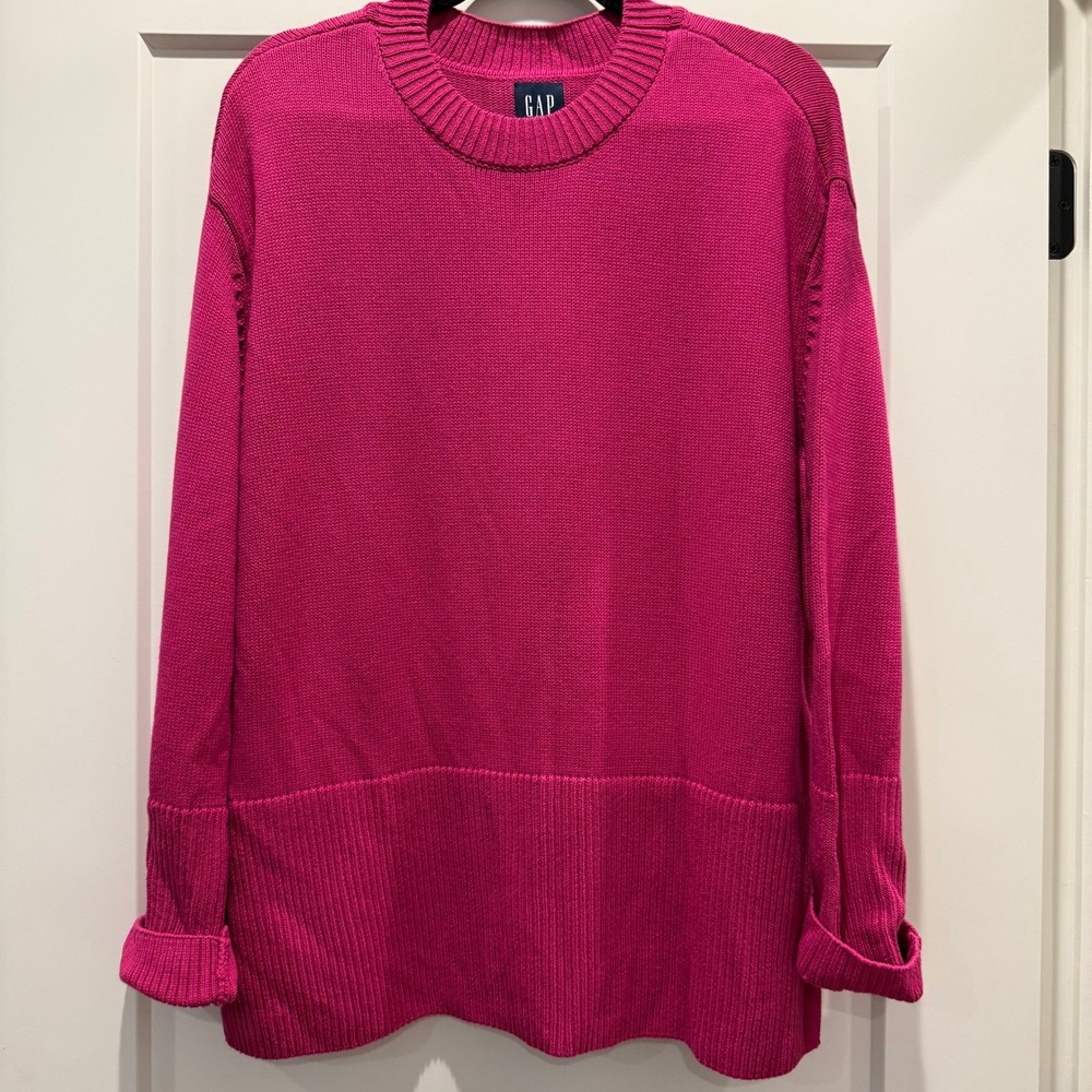 Classic Preppy GAP Pink 100% Cotton Crewneck Tunic Sweater Women's Large